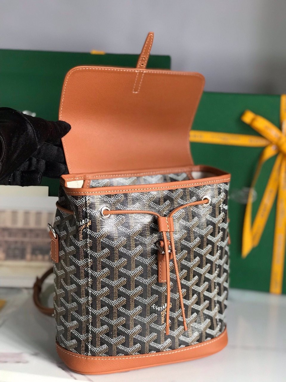 Goyard Alpin Mini Backpack 21 Cm Tan Lambskin And Black Goyardine Canvas view 5