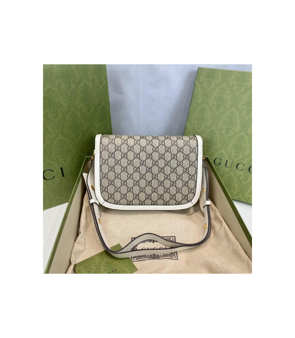 Gucci 1955 Horsebit White GG Supreme Canvas Shoulder Bag 25cm view 10