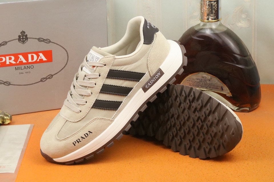 Prada Men?S Sneakers Suede With Stripe Beige view 6