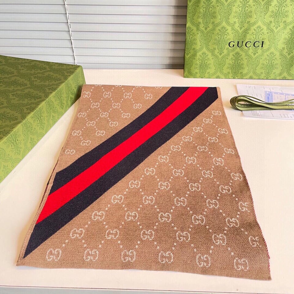 Gucci Cashmere Scarf Stripe Brown Beige For Women 190cm view 4