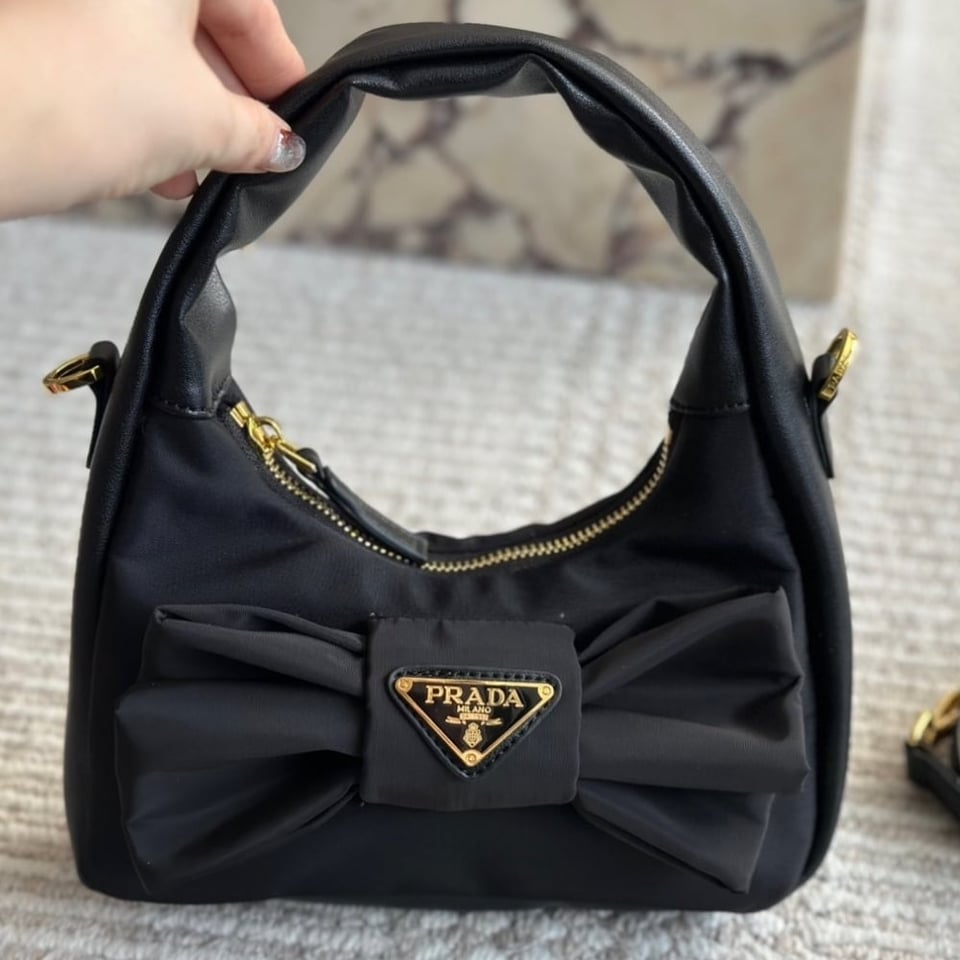 Prada Re Nylon And Nappa Leather Mini Bag With Bow Black 20Cm view 5