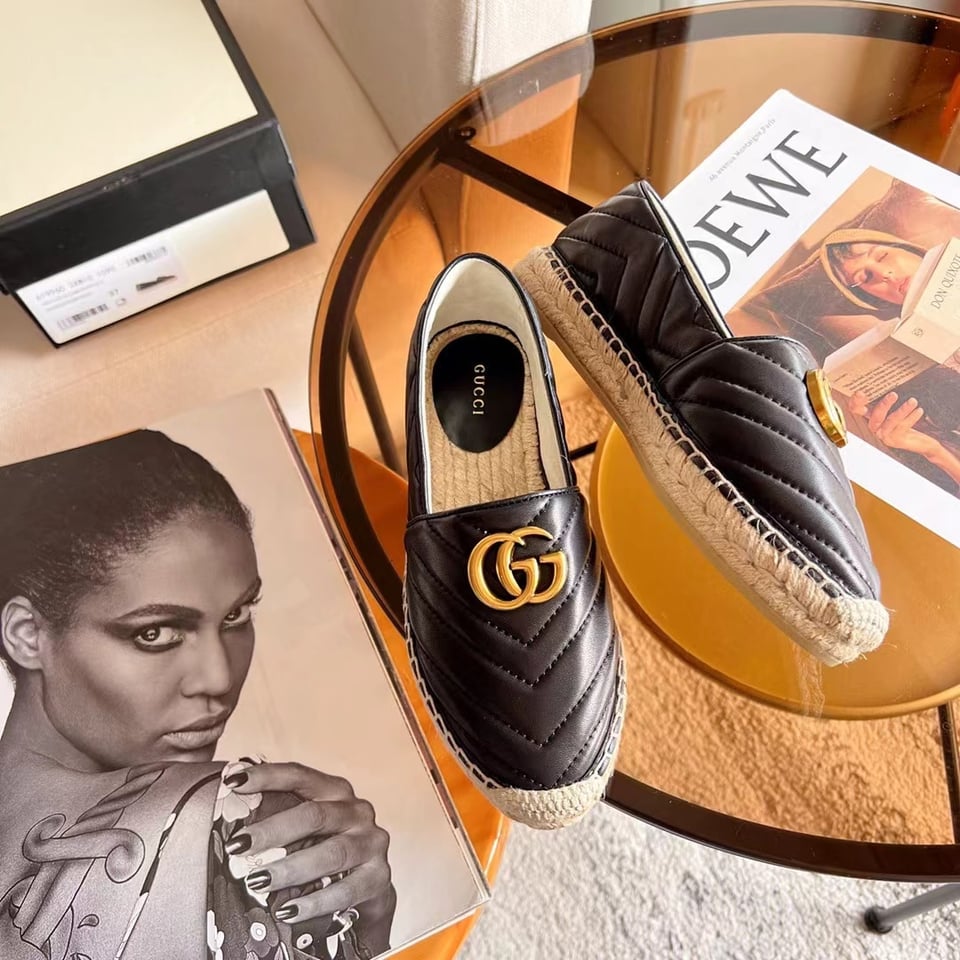 Gucci Espadrille Matelasse Chevron Leather With Double G Black 551890 Bko00 1000 view 3