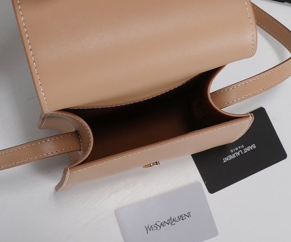 Saint Laurent Kaia North/South Satchel In Leather Beige view 3