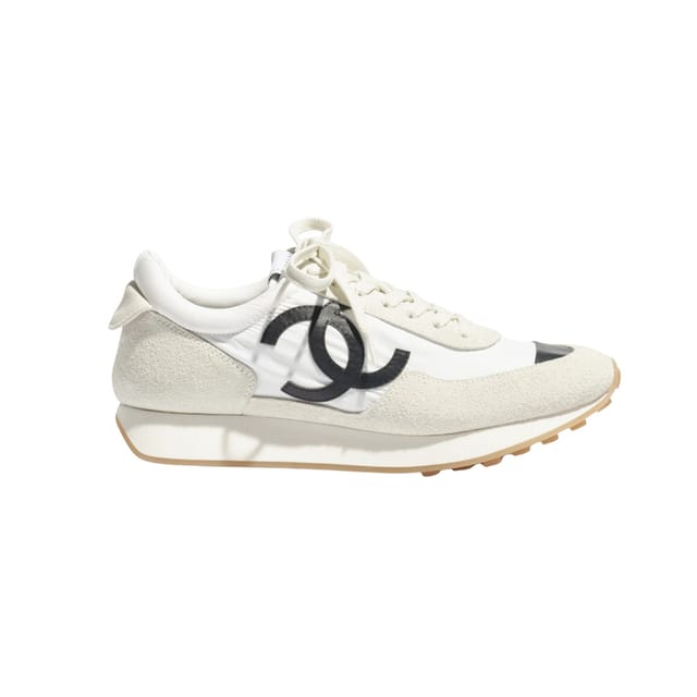 Chanel Mesh Suede Calfskin Sneakers with Black CC Logo Light Grey White &amp; Black G38290