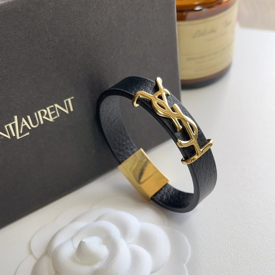 Saint Laurent Ysl Opyum Leather Bracelet Black view 6