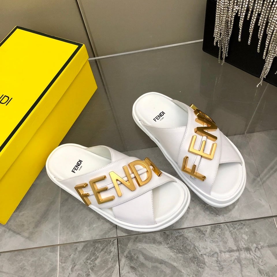 Fendi Fendigraphy Leather Slides White view 11