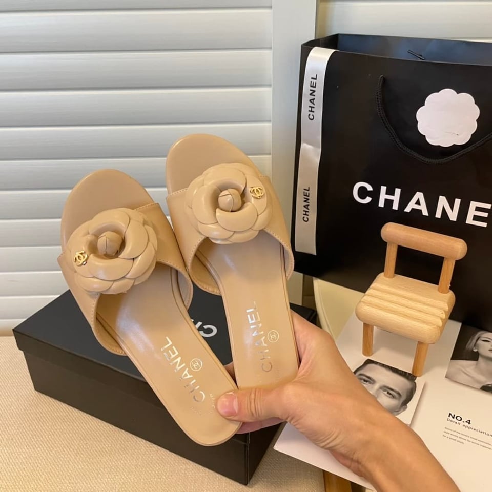 Chanel Camellia Slides Beige view 6