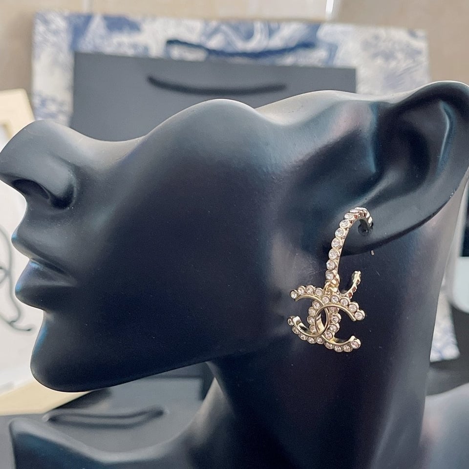 Chanel Cc And Perfume Bottle Hoop Earrings view 3