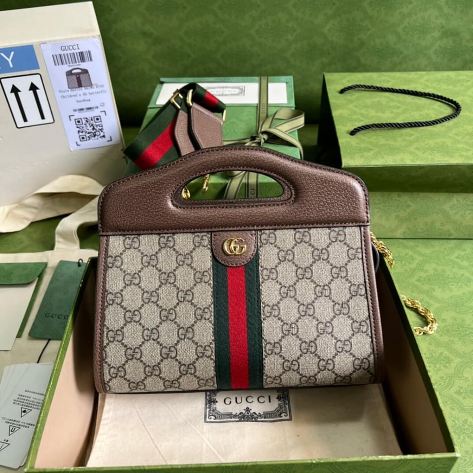 Gucci Ophidia Small Tote With Web Brown view 5