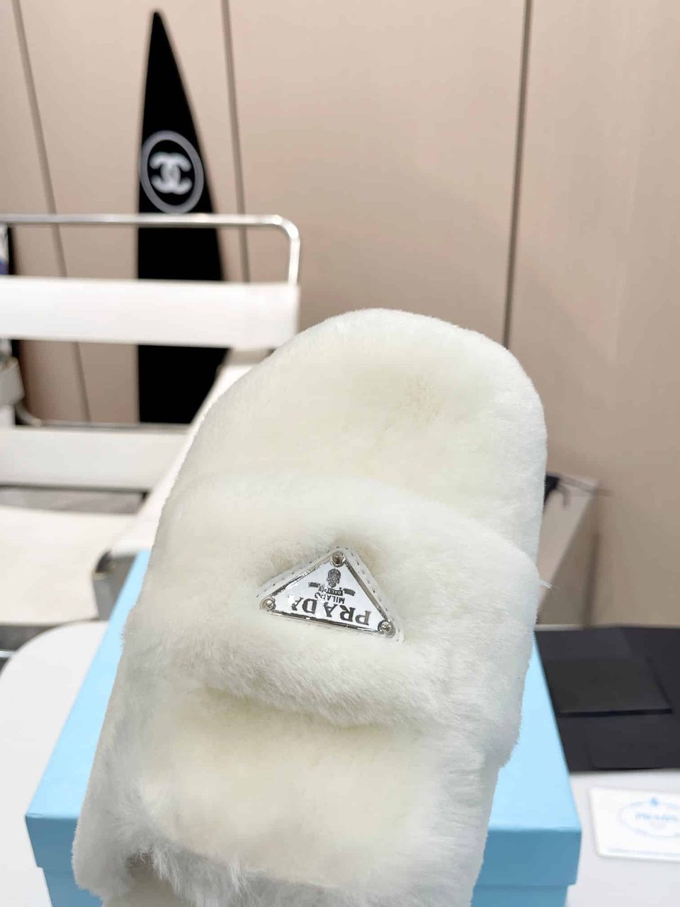 Prada Shearling Sabots White view 5