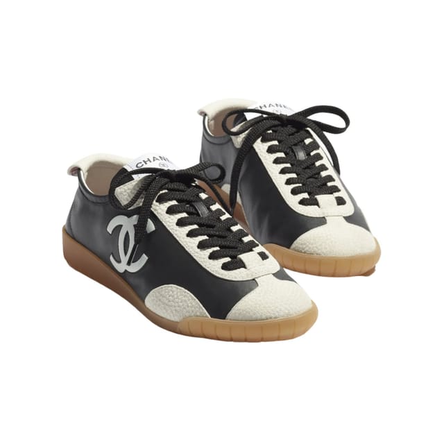 Chanel Calfskin Suede Sneakers with White CC Logo Black White &amp; Gum G39860