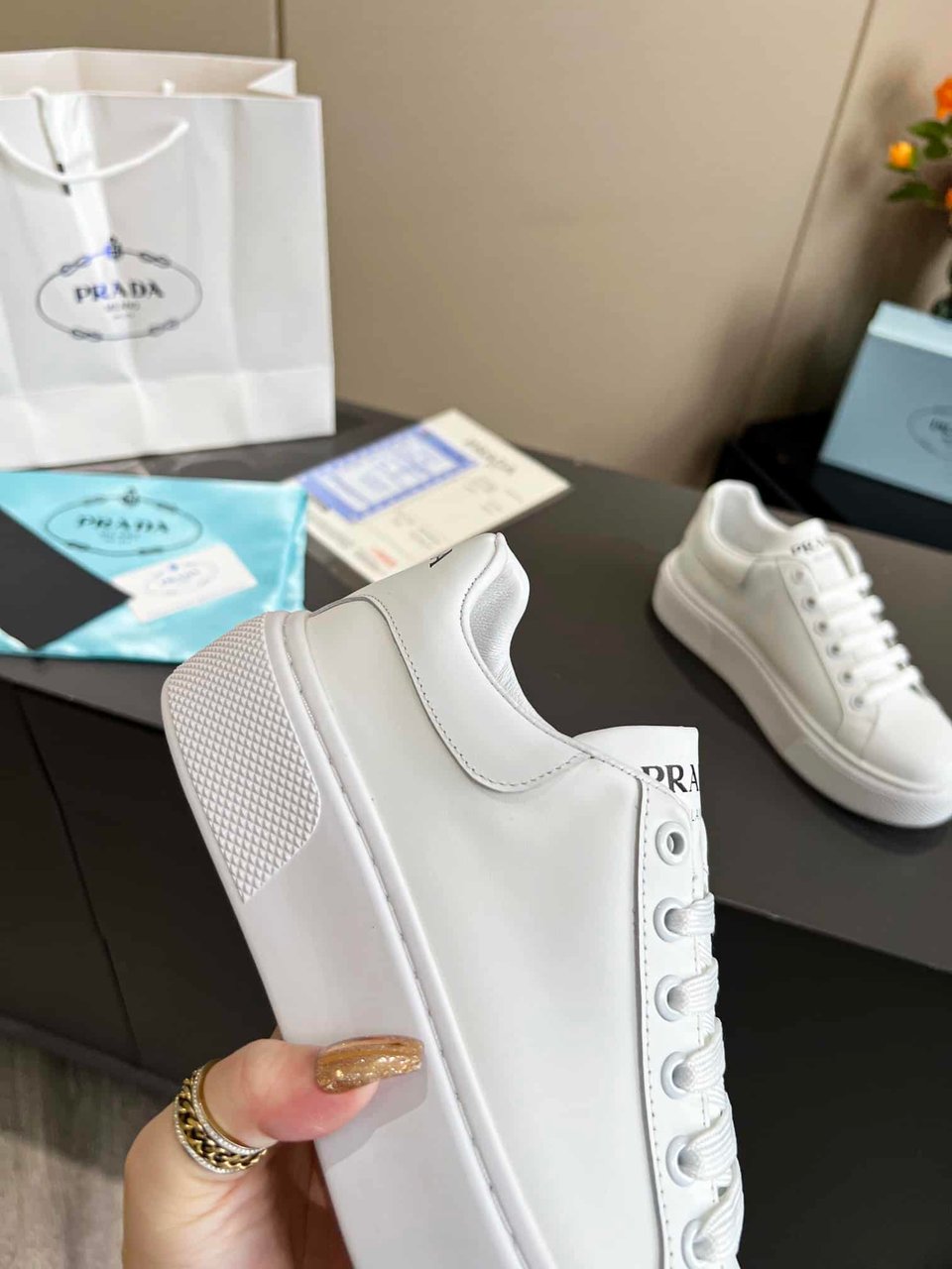 Prada Sneakers In White Leather With White view 8