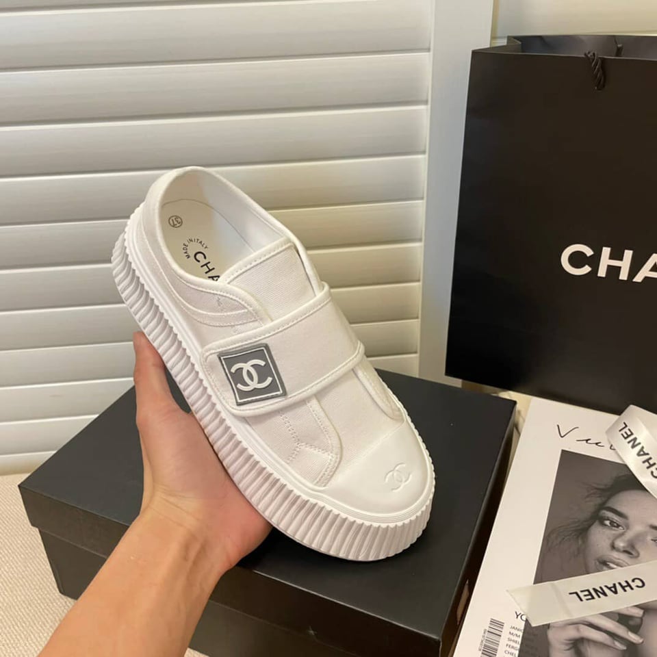 Chanel Cc Cap Toe Slipon Sneaker All White view 5