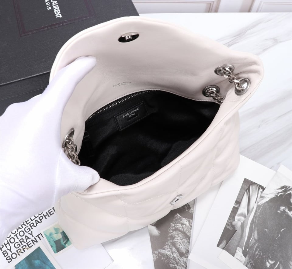 Saint Laurent Loulou Small Chain Bag In Matelasse Y White Silver 29Cm view 7
