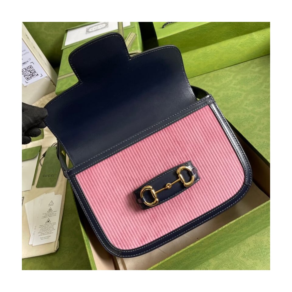 Gucci Horsebit 1955 Small Bag Pink Corduroy view 11