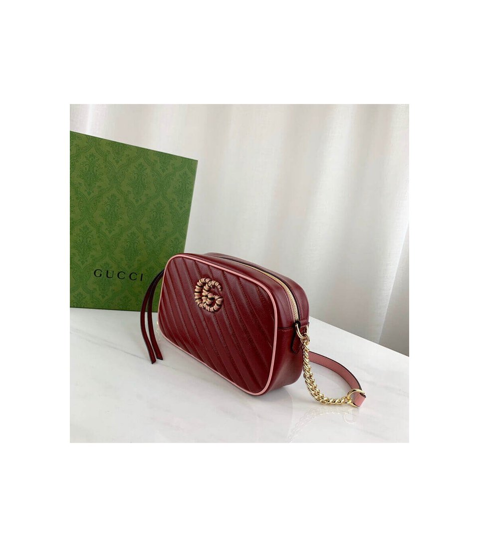 Gucci GG Marmont Small Shoulder Bag Red and Emerald Leather view 5