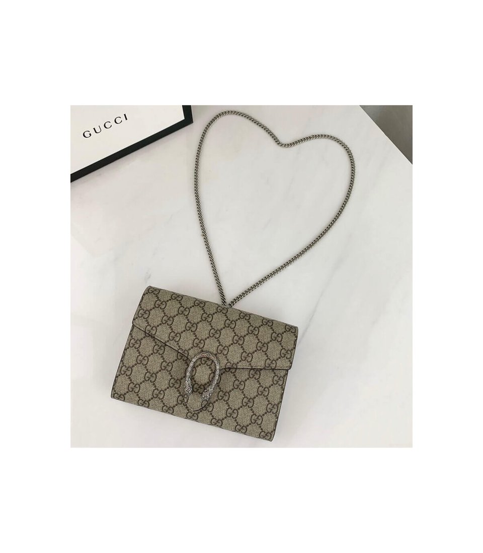 Gucci Dionysus GG Supreme Chain Wallet Beige 20cm view 7