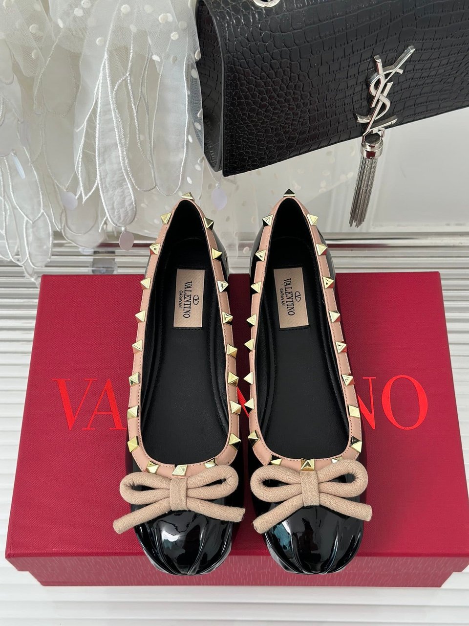 Valentino Garavani Rockstud Patent Leather Ballerina Black 3W2S0Hq5Vnw N71 view 8