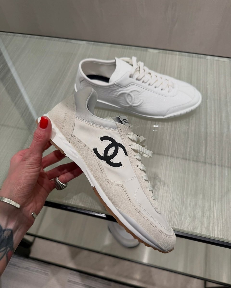 Chanel Nylon and Suede Sneakers with Black CC Logo White G39858 view 2