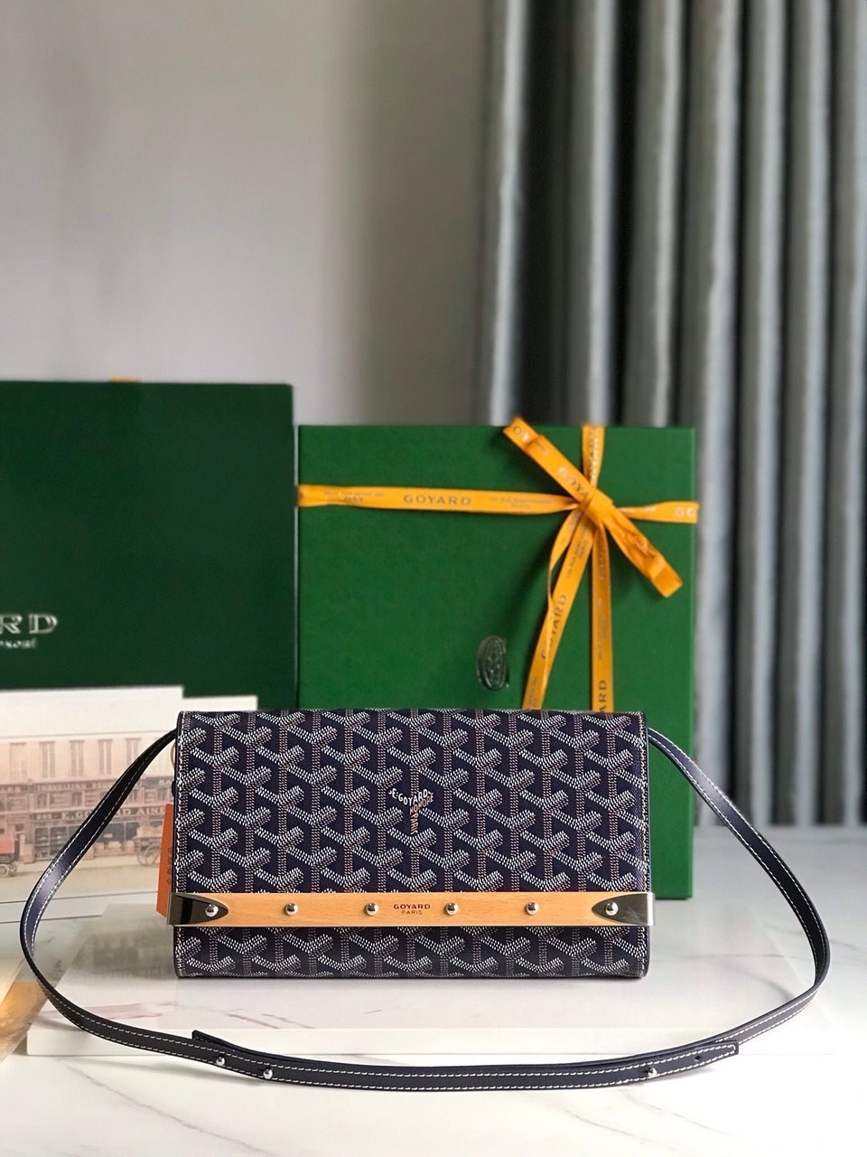 Goyard Monte-Carlo Pm Clutch 25 Cm Navy Blue Goyardine Canvas view 9
