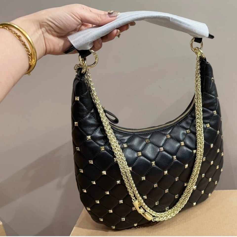 Valentino Rockstud Spike Leather Hobo Bag Black 28Cm 3W2B0M32Was view 4