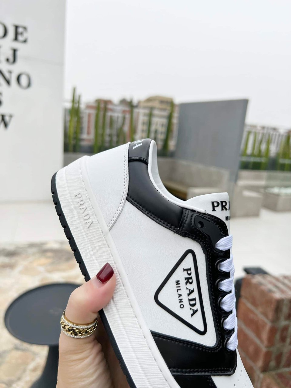 Prada District Perforated Leather Sneakers Black 2Ee3633Lj6F0964 view 10