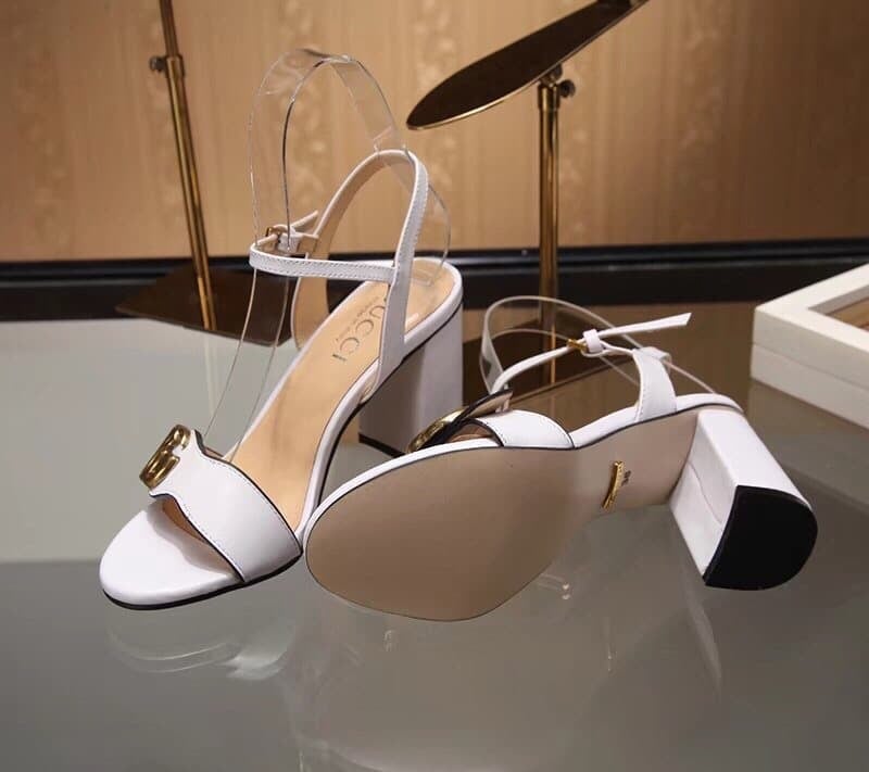 Gucci Leather Mid Heel Sandal White view 5