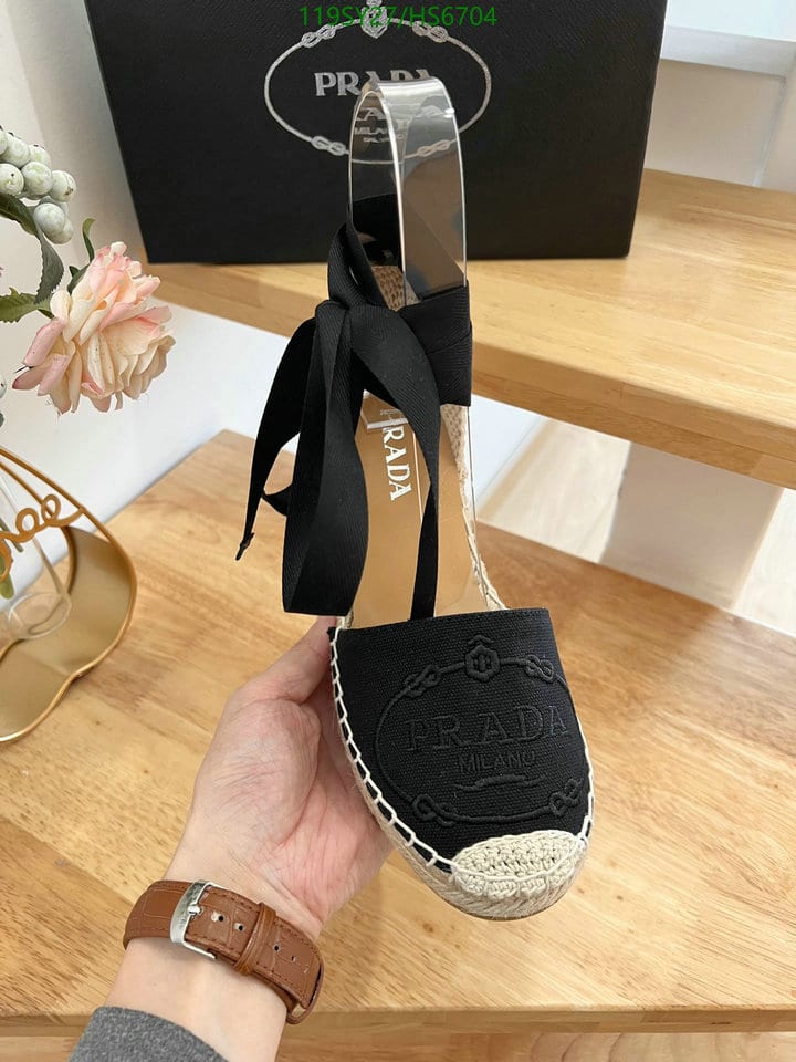 Prada Linen Espadrille Wedge Sandals Black view 9