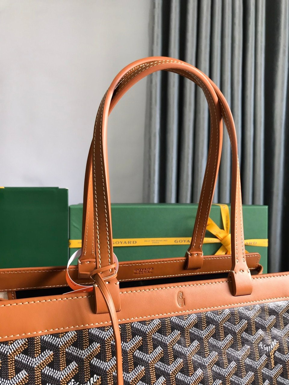 Goyard Bellechasse Biaude Pm Bag 36 Cm Black Goyardine Canvas And Tan Calfskin Trim view 8