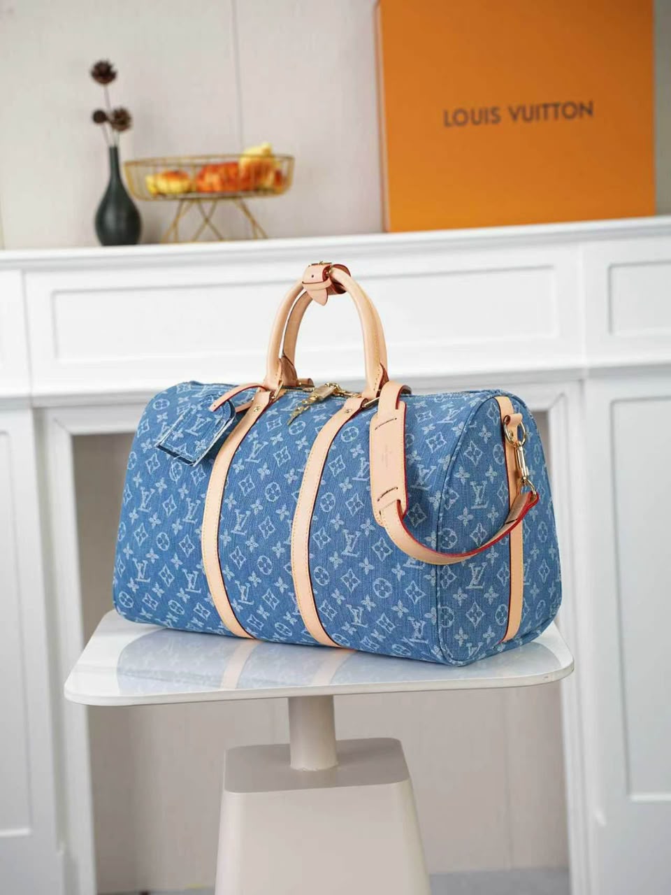 Louis Vuitton Keepall 45 Bag Blue Denim Fabric M27943 view 3