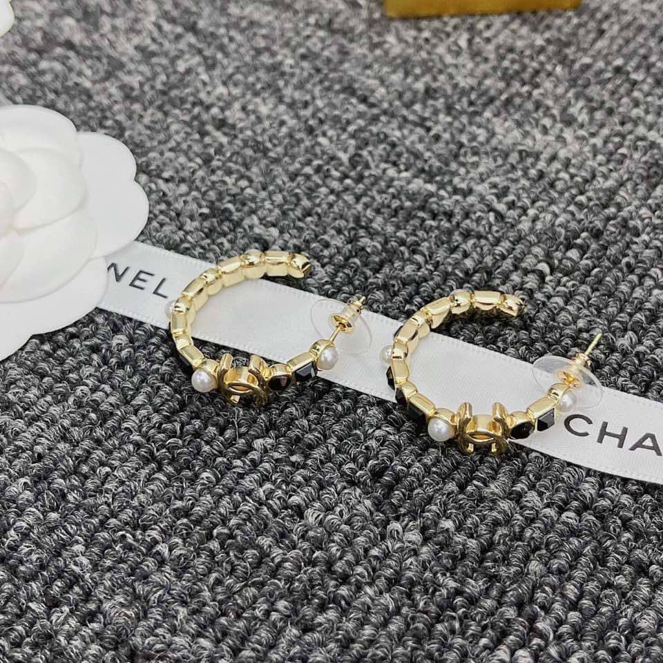 Chanel Gold &amp;Amp; Black Metal Hoop Earrings view 3