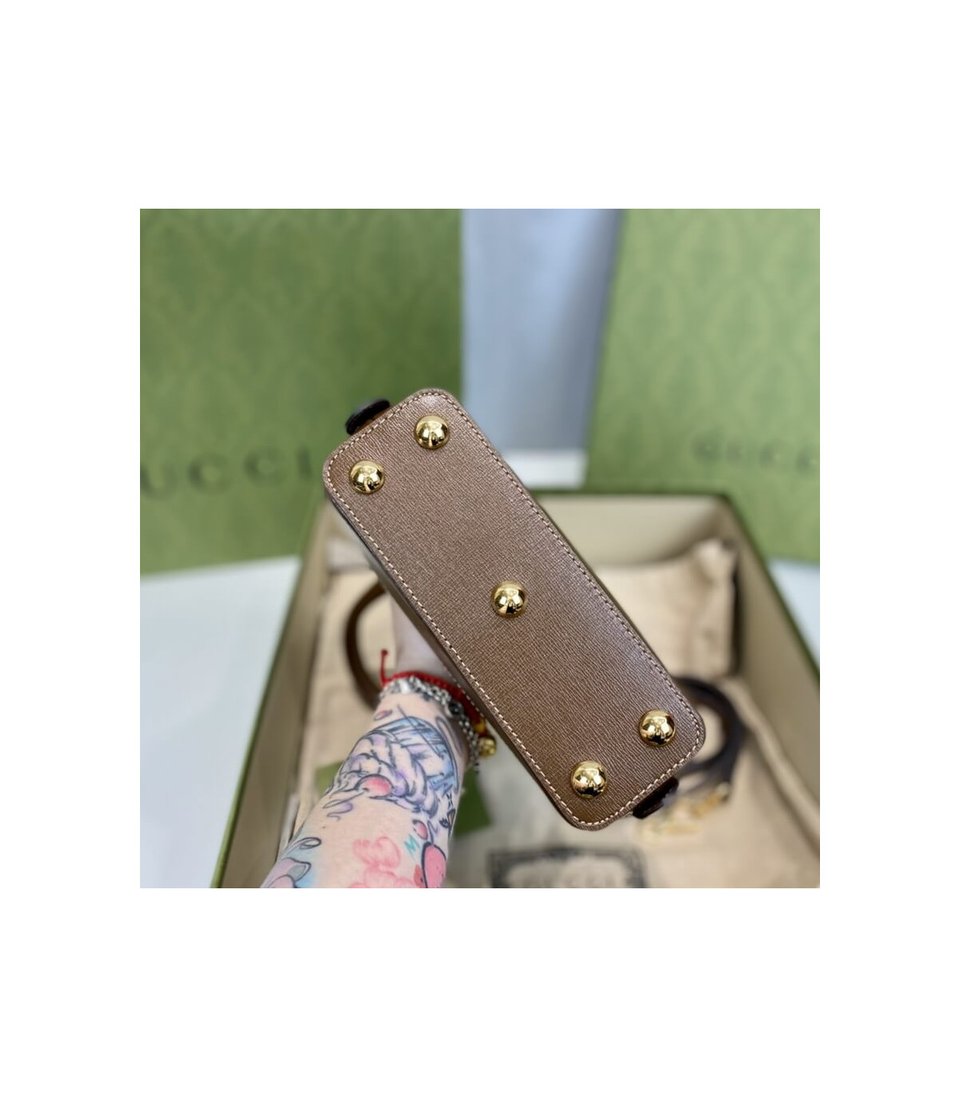 Gucci Horsebit 1955 Mini Top Handle Bag In Brown GG Supreme Canvas 20cm/ 7.9in view 12