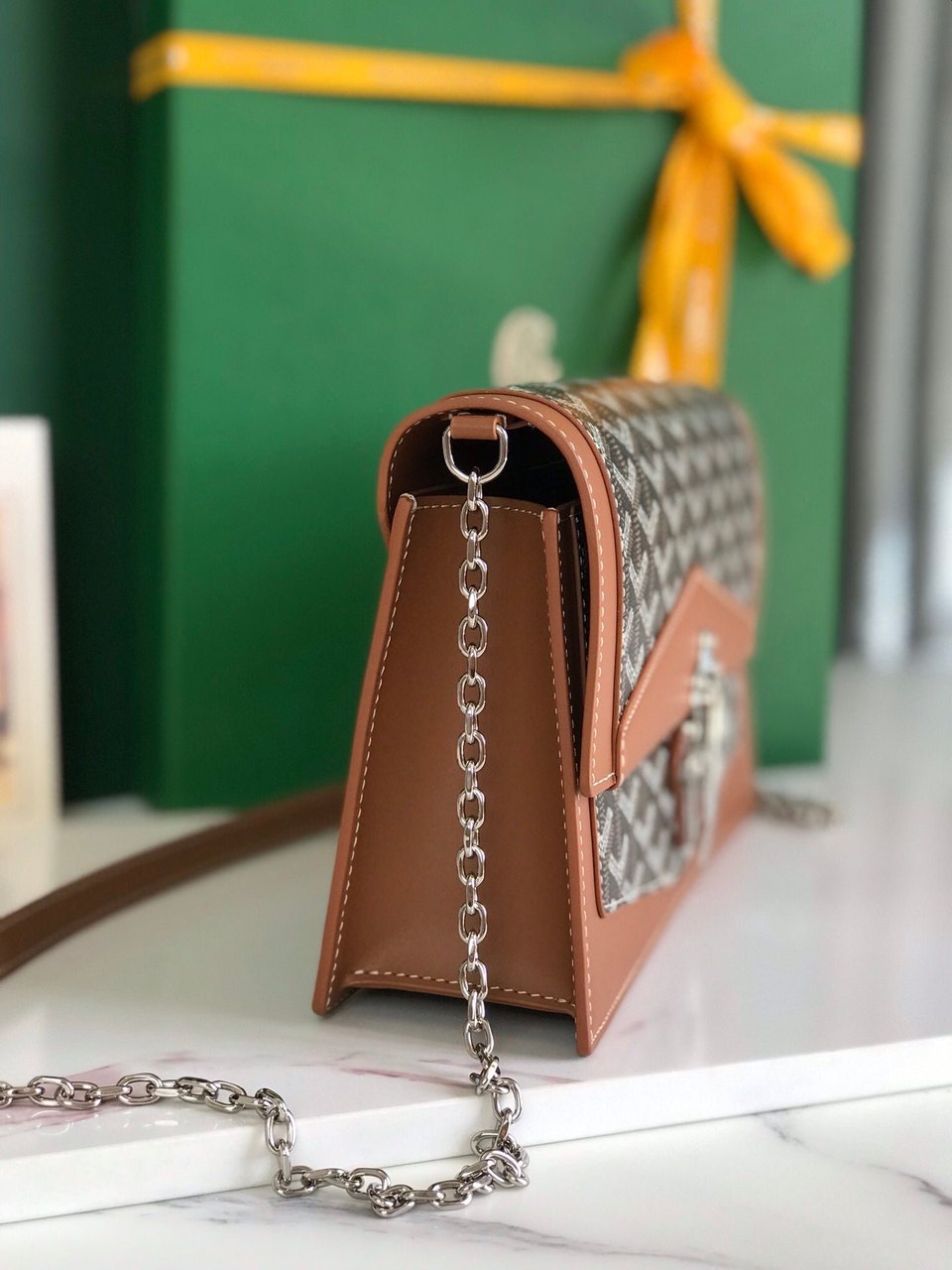 Goyard Duchesse Marie-Caroline Bag 25 Cm Black Goyardine Canvas And Tan Smooth Calfskin view 9