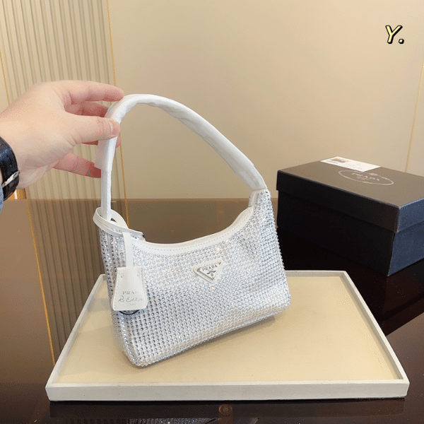 Prada Satin Mini Bag With Artificial Crystals Silver 21Cm view 3