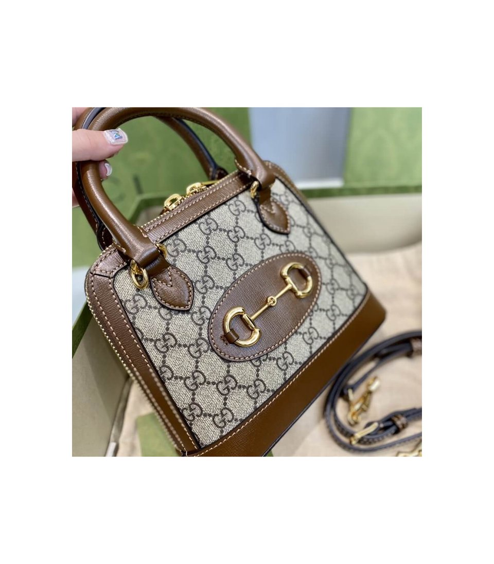 Gucci Horsebit 1955 Mini Top Handle Bag In Brown GG Supreme Canvas 20cm/ 7.9in view 9