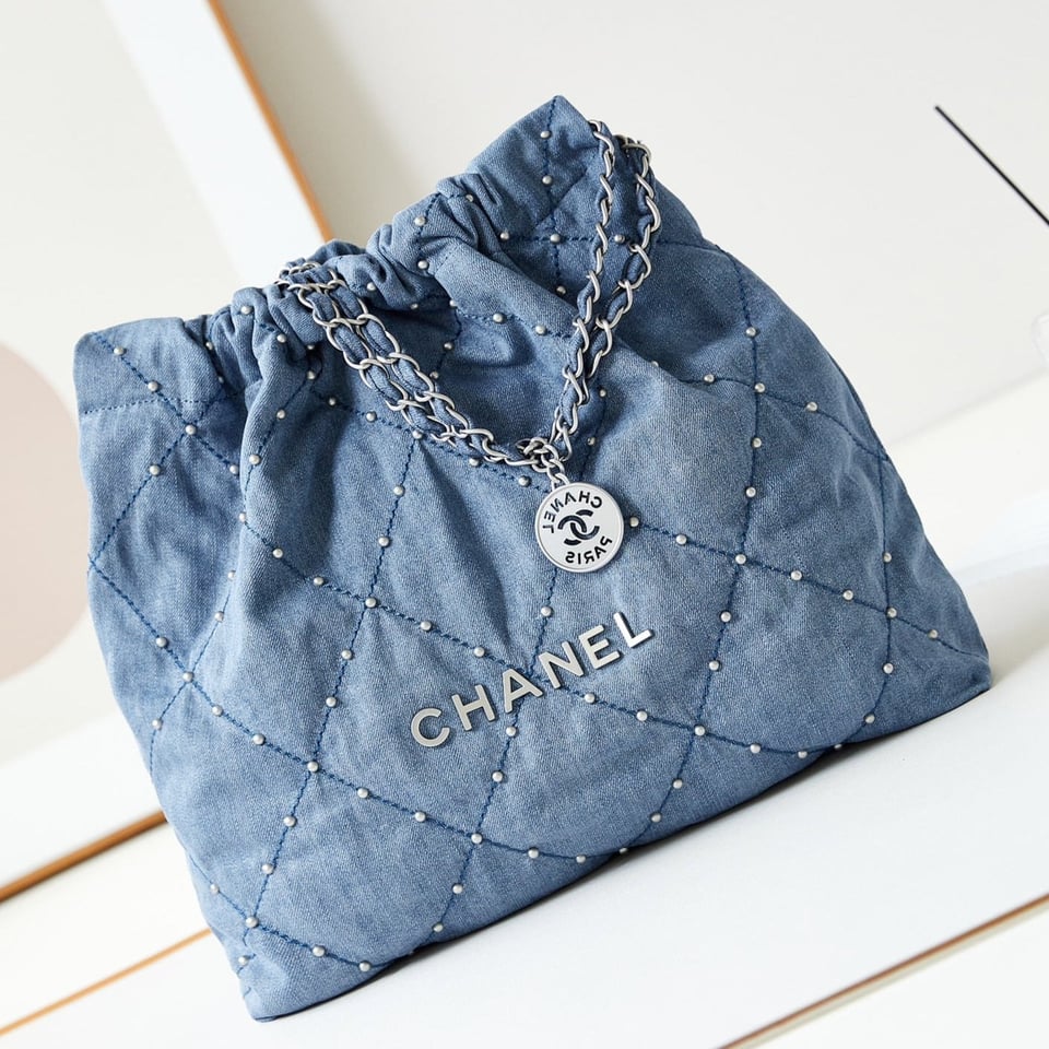 Chanel 22 Hobo Wasted Blue Denim Silver Hardware