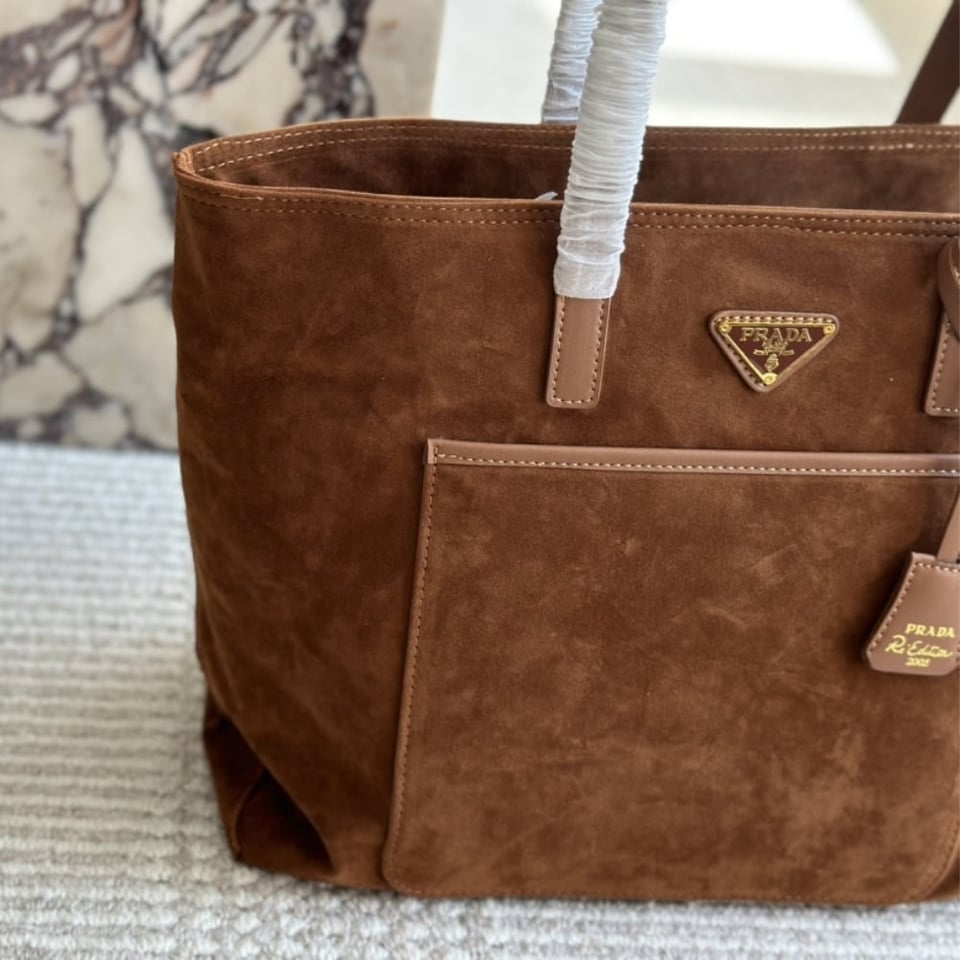 Prada Suede Double Tote Bag Cocoa Brown 35Cm view 5