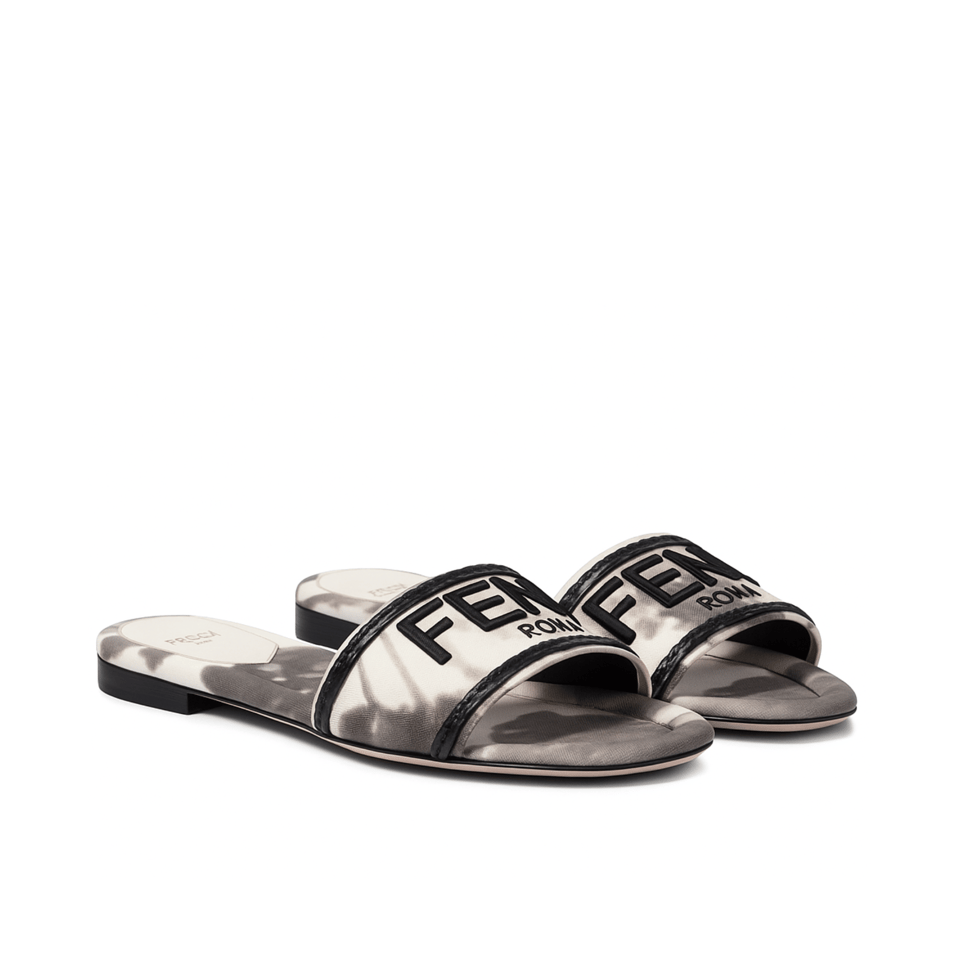 Fendi Logo-Embroidered Mule Slides Light Grey view 2