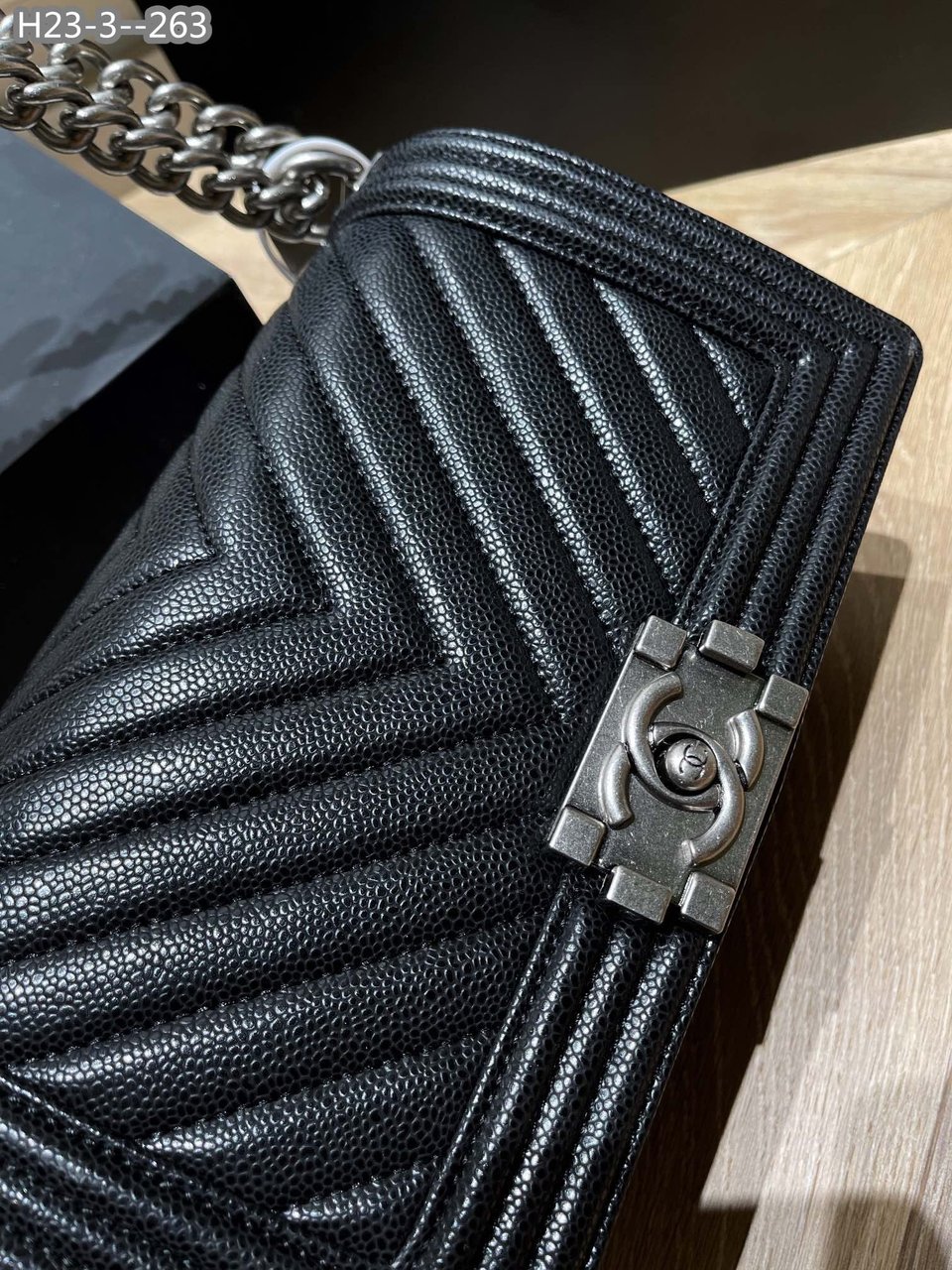 Chanel Boy Caviar Chevron Quilted Flap Bag Black 25Cm/9.8in view 5