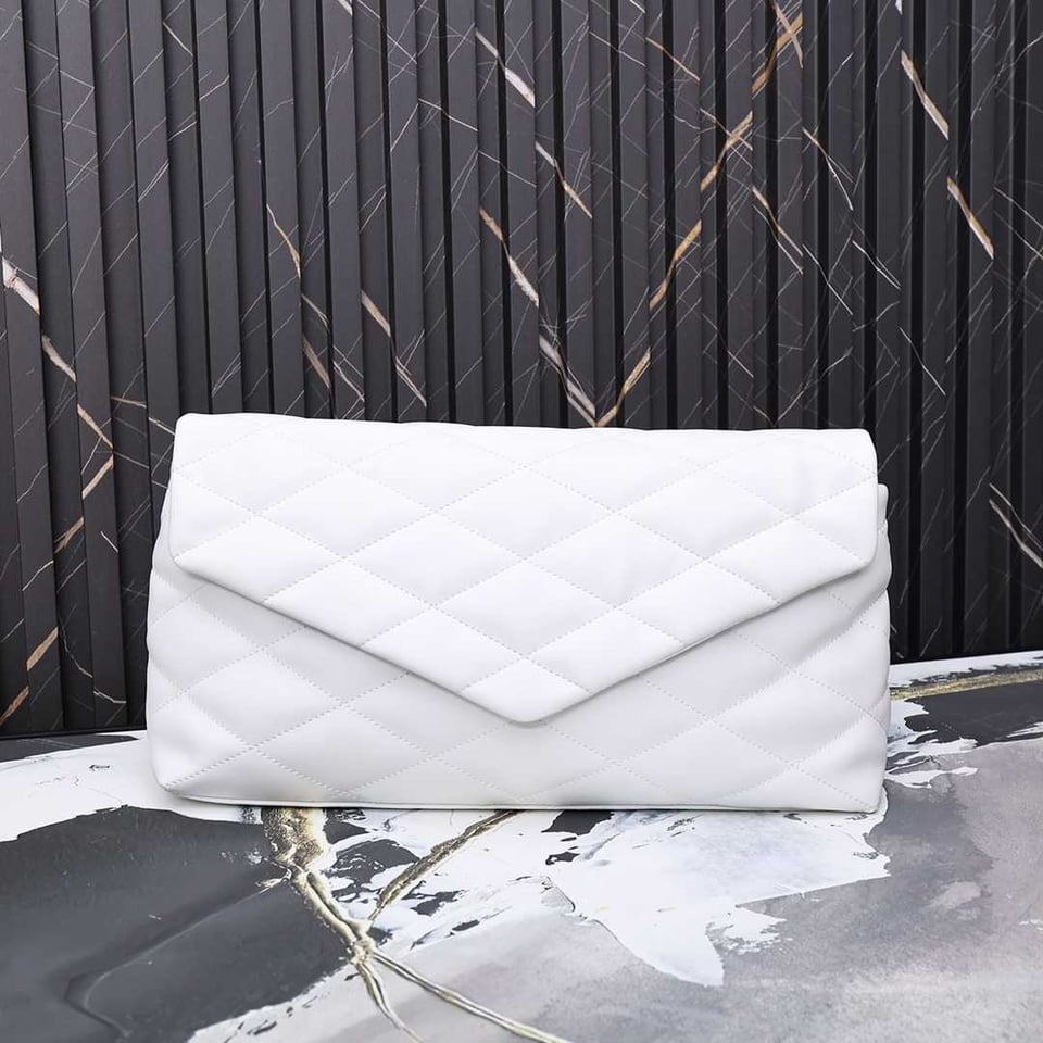 Saint Laurent Sade Puffy Leather Envelope Clutch Bag White view 7
