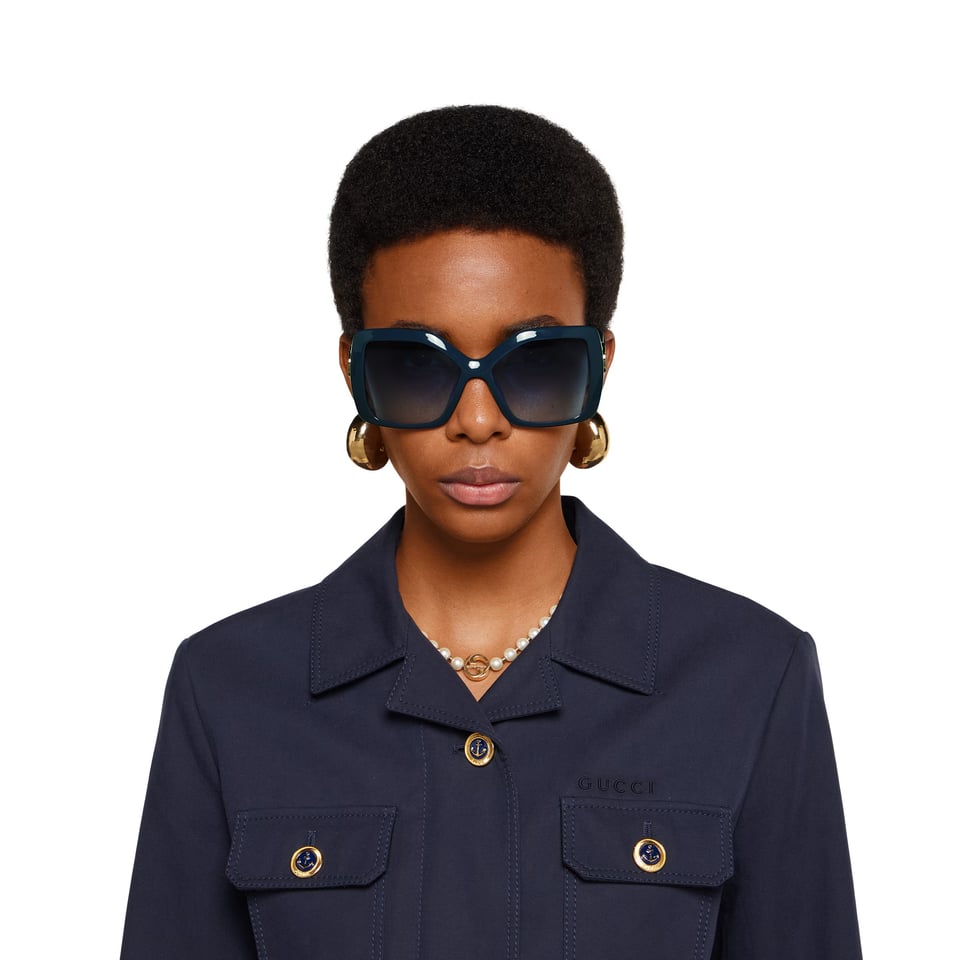 Gucci Navy Square Frame Sunglasses GG2015S view 4