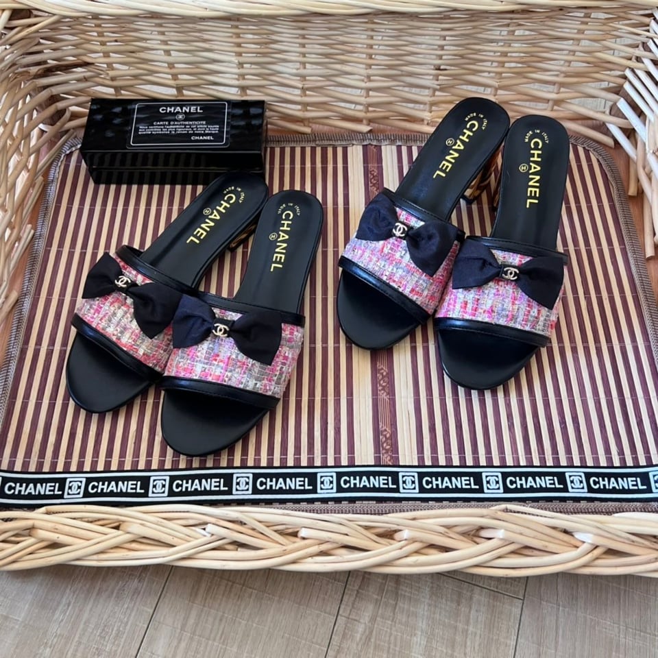 Chanel Grosgrain Ribbon Bow Mule Tweed Pink G45691 view 10