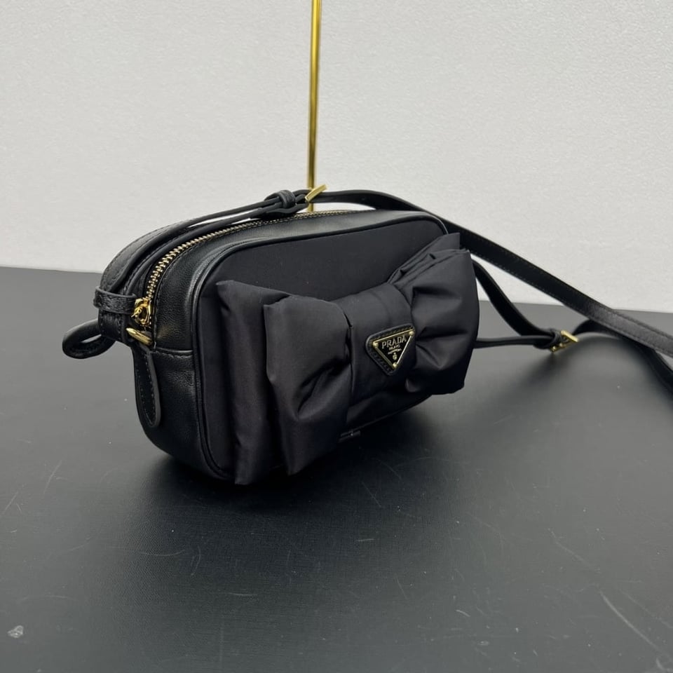 Prada Re Nylon And Nappa Mini Shoulder Bag With Bow Black 18Cm view 4