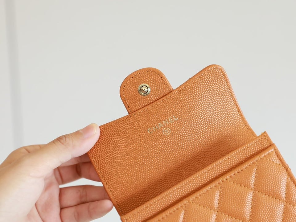 Chanel Flap Card Holder 11.3 Orange Grained Calfskin Gold Icon view 8
