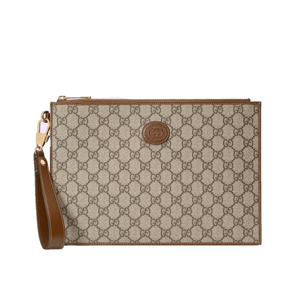 Gucci GG Wool Pouch With Interlocking G Brown 12in/31cm For Men view 2