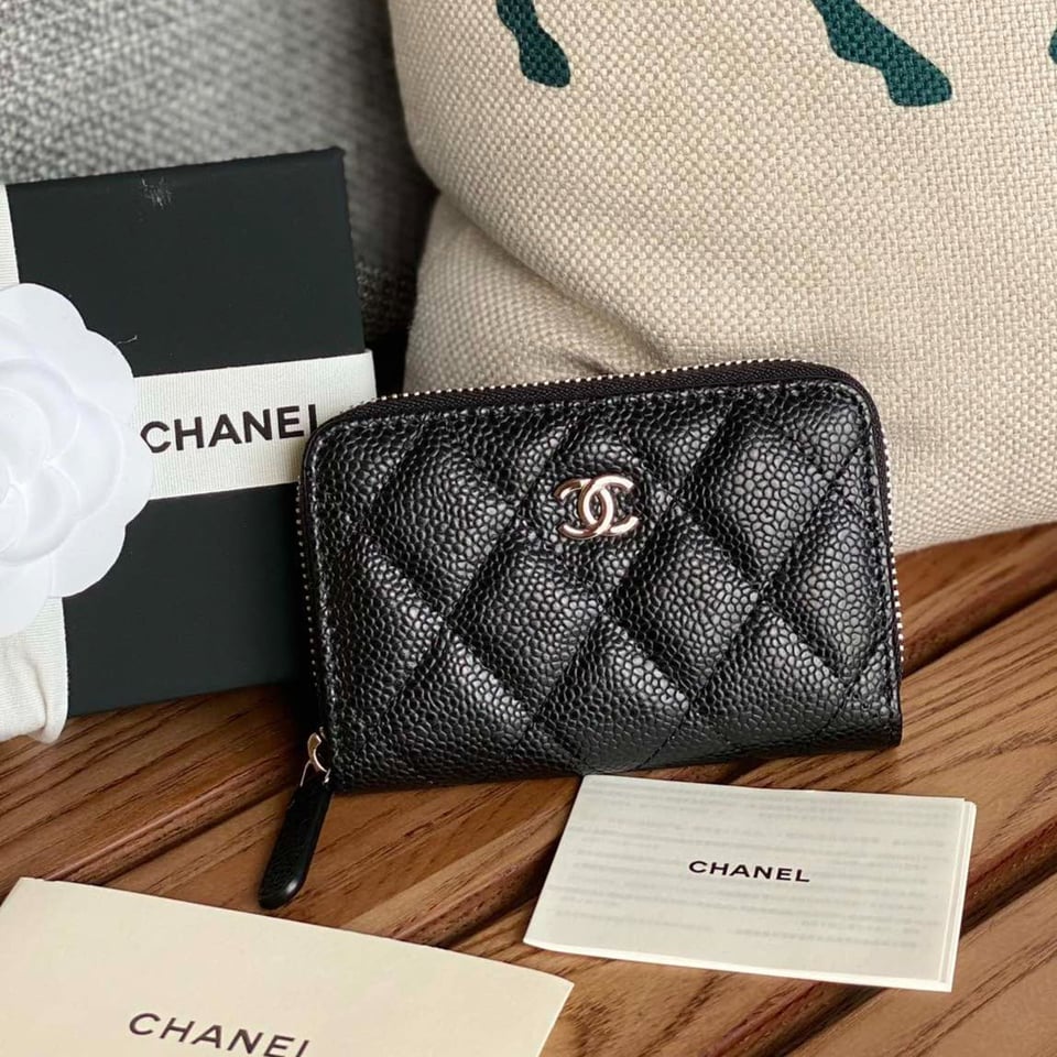 Chanel Zipped Wallet 7.5Cm Black Caviar Silver Hardware view 2