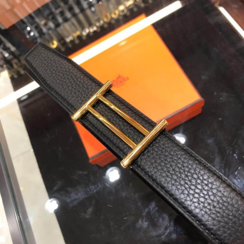 Hermes Rider Belt Buckle &amp; Reversible Leather Strap 32mm H075372 Black view 4