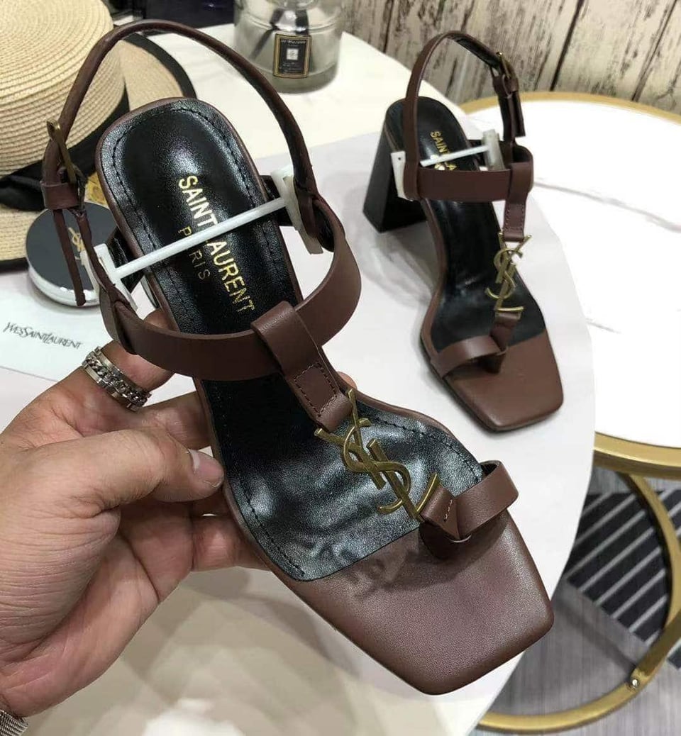 Saint Laurent Cassandra Leather Slingback Sandals Brown view 8