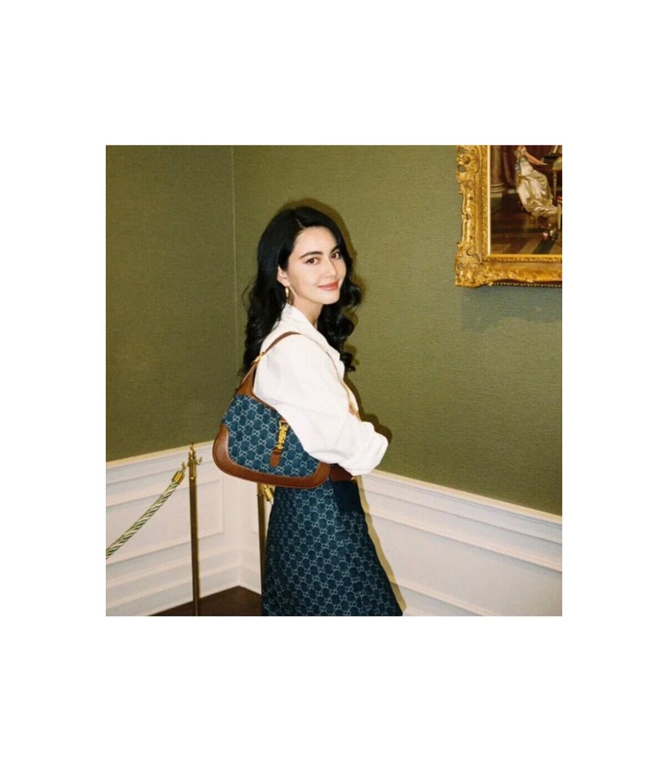 Gucci Jackie 1961 Small Shoulder Bag in Blue Jacquard Denim 28cm view 3