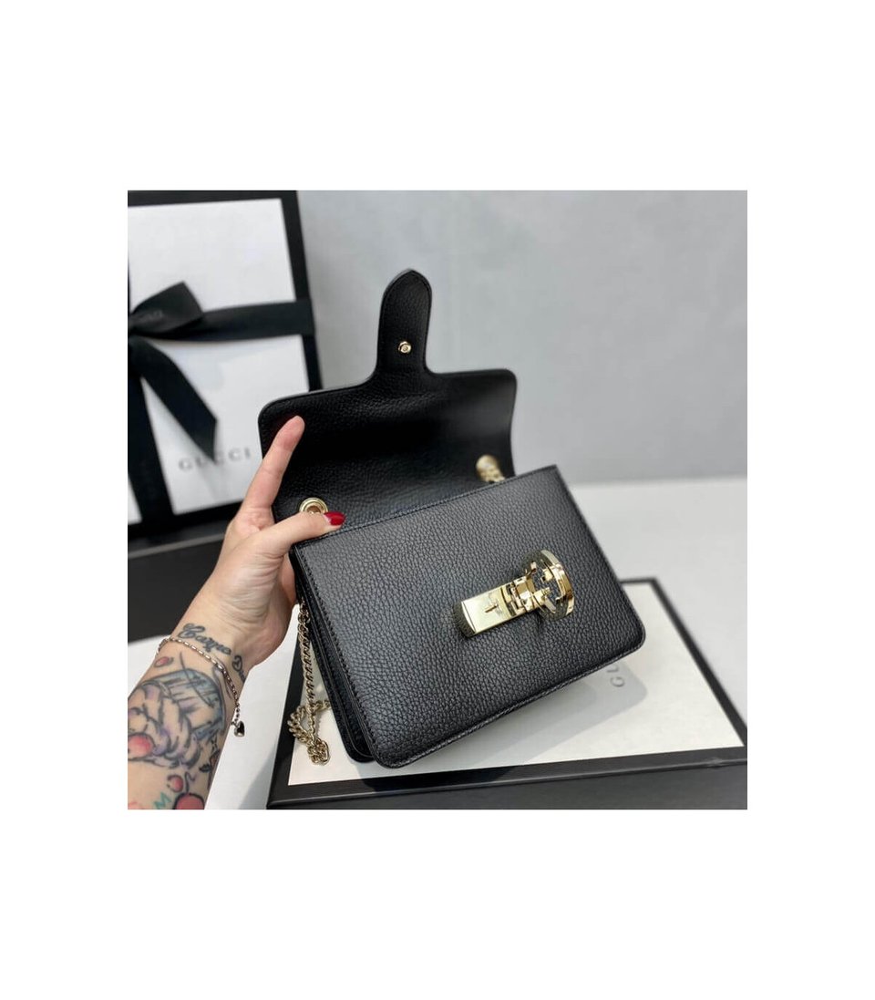 Gucci Interlocking G Chain Crossbody Black Leather 25cm view 16
